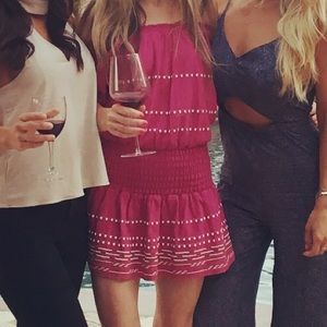 Red embroidered drop waist dress